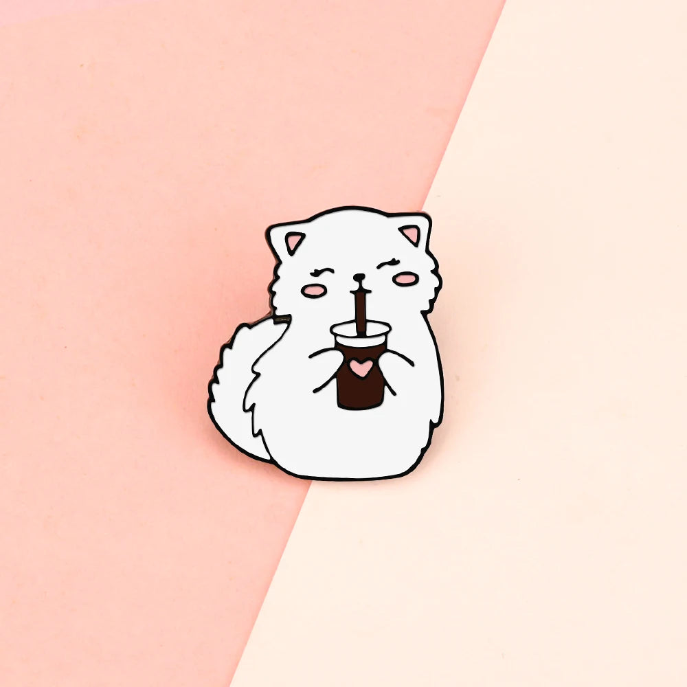 Cute White Kitten Enamel Pin – Cola Cat Brooch for Kids & Friends
