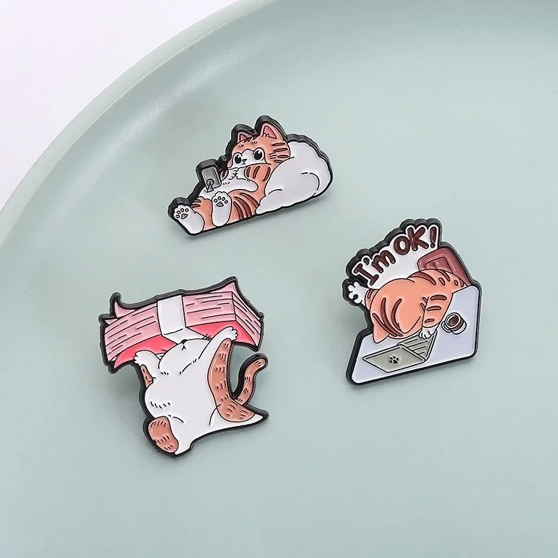 I’m OK Cat Office Work Enamel Pin – Funny Money Brooch