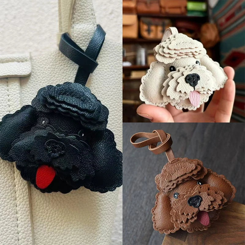 Handmade Leather Teddy Dog Bag Charm