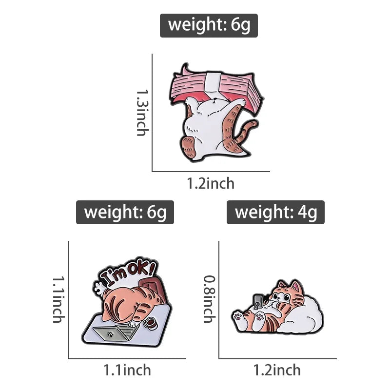 I’m OK Cat Office Work Enamel Pin – Funny Money Brooch