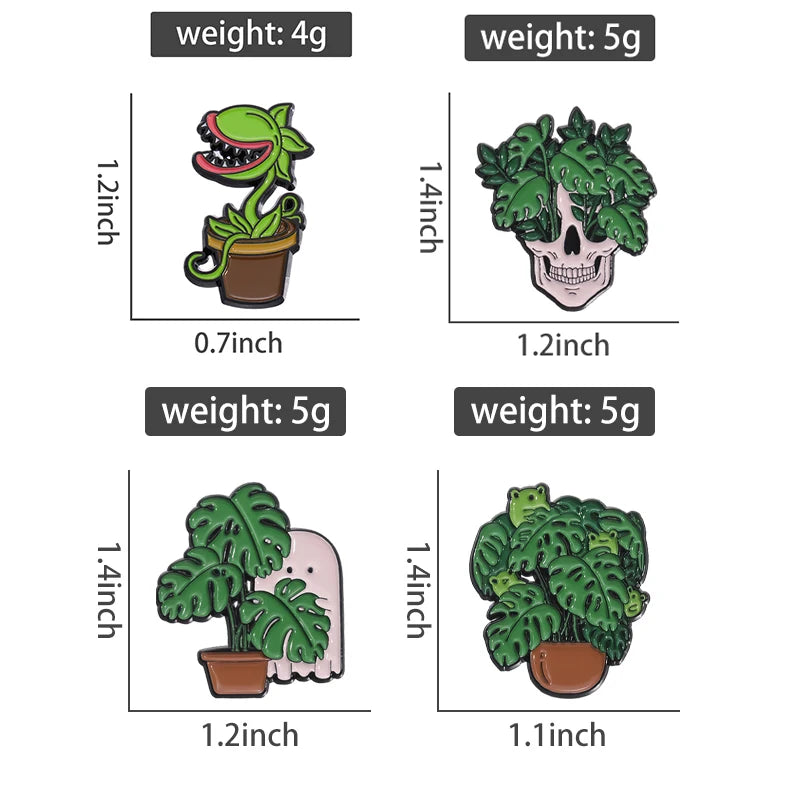 Gothic Skull Plant Enamel Pin – Punk Skeleton Brooch