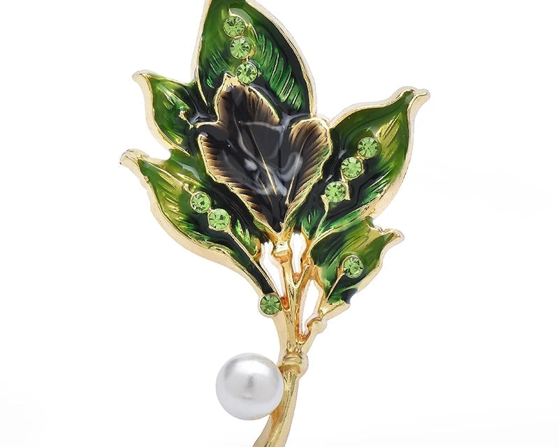 Vintage Enamel Leaf Brooch