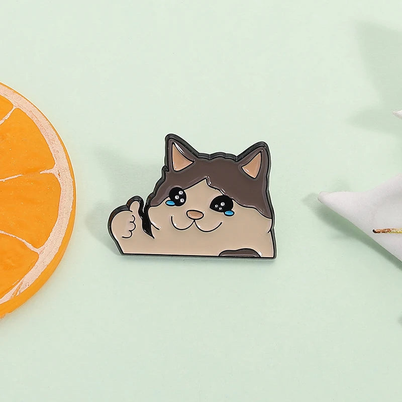 Crying Cat Thumbs Up Enamel Pin