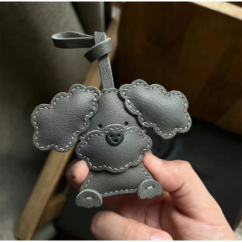 Handmade Leather Teddy Dog Bag Charm