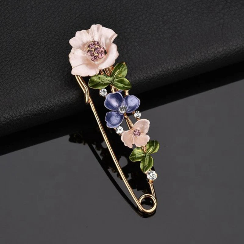 Elegant Rhinestone Flower Brooch – Enamel Lapel Pin for Women
