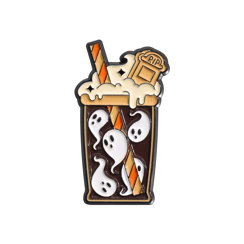 Halloween Ghost & Pumpkin Enamel Pin – Spooky Tarot Brooch Lapel Badge