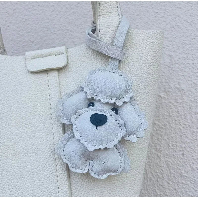 Handmade Leather Teddy Dog Bag Charm