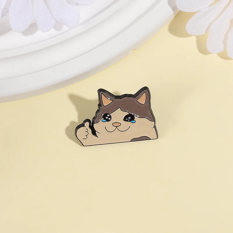 Crying Cat Thumbs Up Enamel Pin