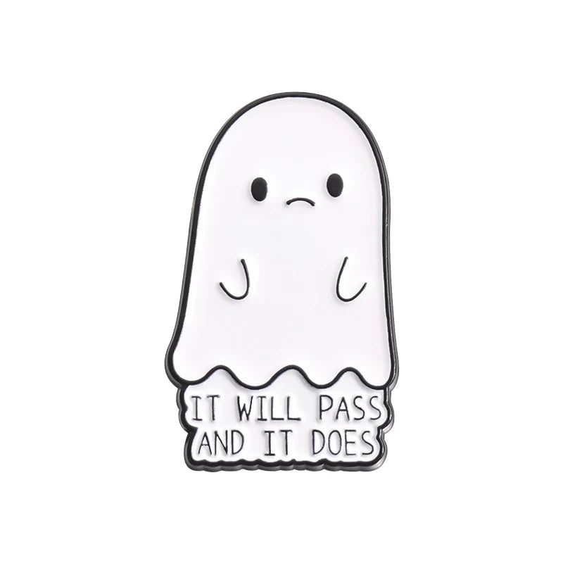 Halloween Ghost & Pumpkin Enamel Pin – Spooky Tarot Brooch Lapel Badge