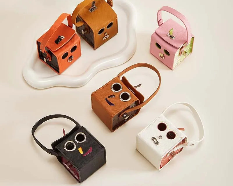Leather Robot Bag Charm – Cute Mini Keychain & Earphone Case