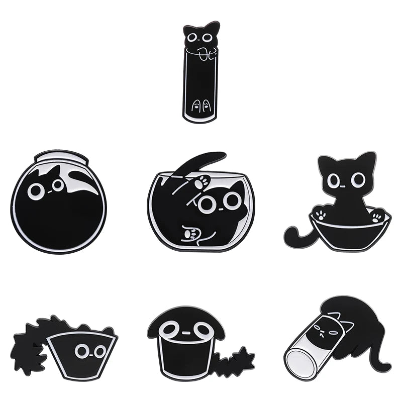 Black Cat Enamel Pin – Cute Kitten Lapel Badge Backpack Jewelry