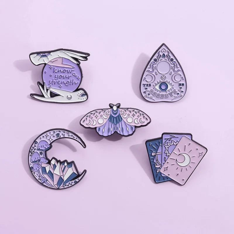 Mystic Crow Enamel Pin – Tarot & Magic Ball Design