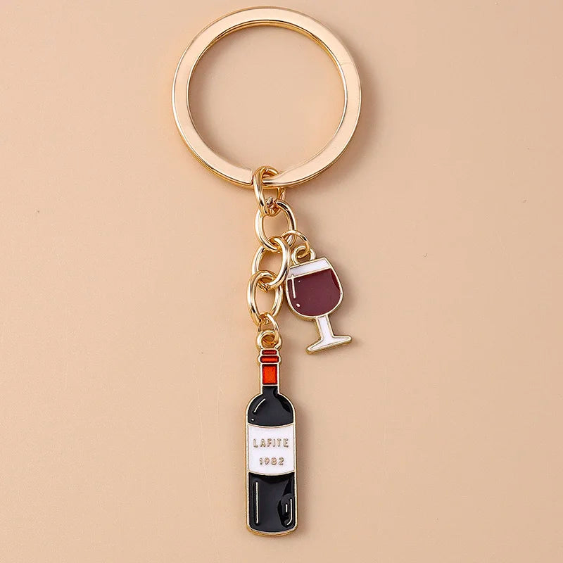 Red Wine Keychain – Cute Enamel Key Ring for Handbags