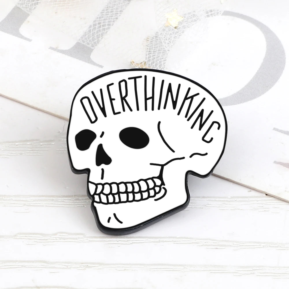 BOO! Skull Enamel Pin – Black & White Punk Horror Lapel Badge for Bags & Jackets