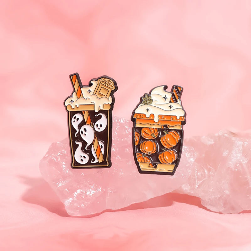 Spooky Pumpkin Milk Tea Brooch – Cute Halloween Pin