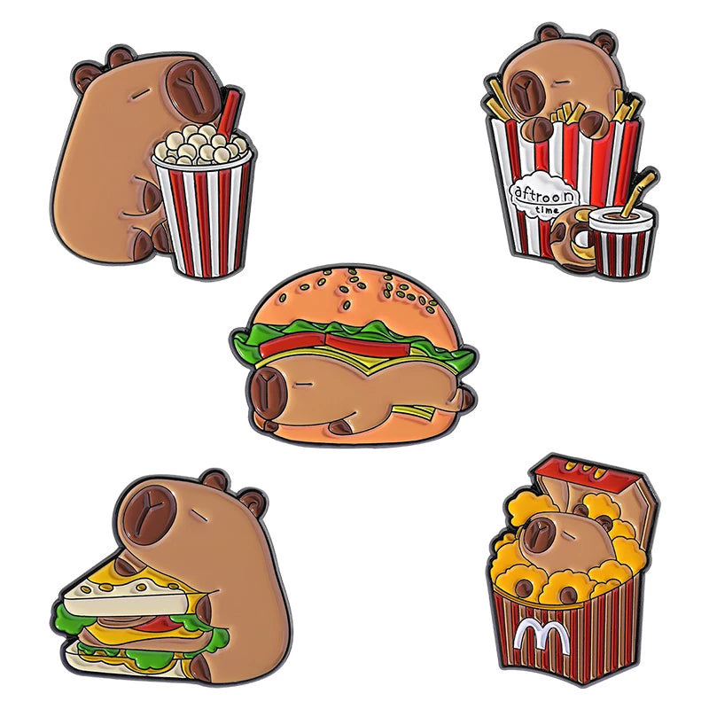 Cute Animal Enamel Pin Set (3–5pcs) – Cat & Capybara Brooches