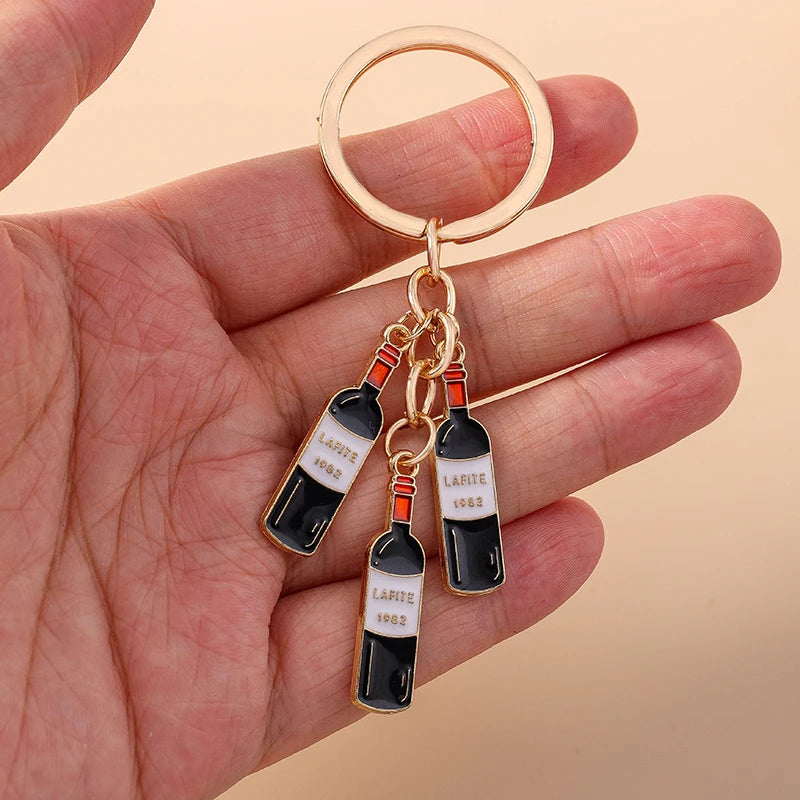 Red Wine Keychain – Cute Enamel Key Ring for Handbags