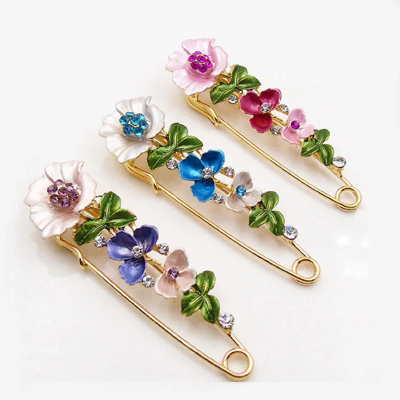 Elegant Rhinestone Flower Brooch – Enamel Lapel Pin for Women