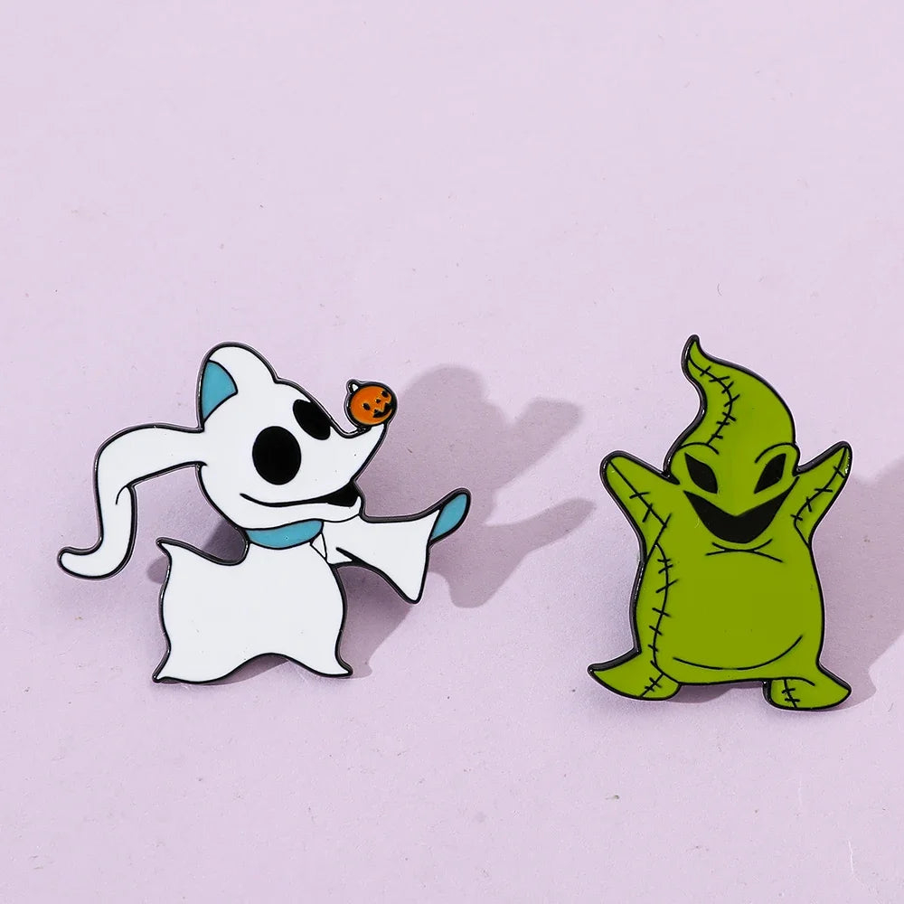Nightmare Before Christmas Brooch Set – Oogie Boogie & Zero Enamel Pins for Clothes & Backpacks”