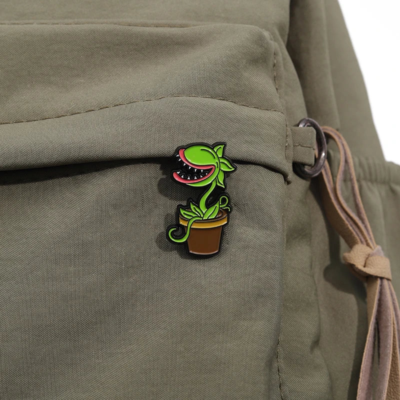 Gothic Skull Plant Enamel Pin – Punk Skeleton Brooch