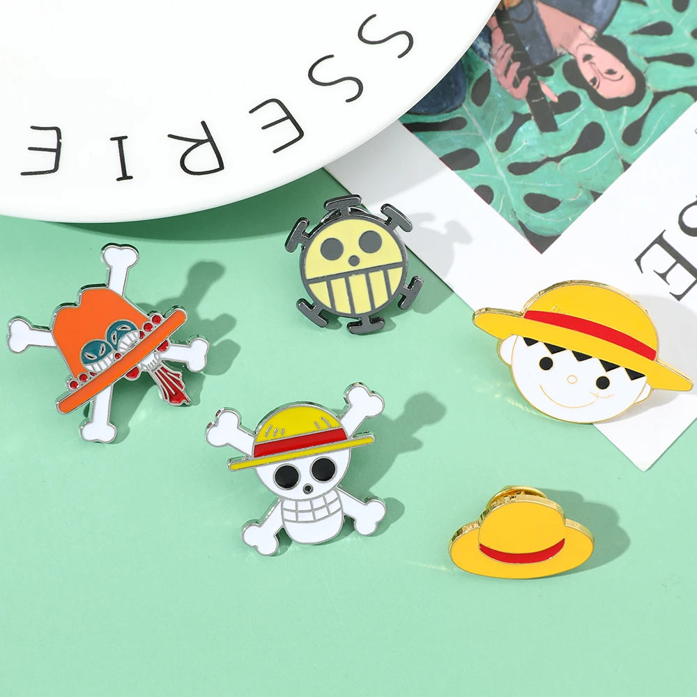 One Piece Enamel Brooch – Monkey D. Luffy Skull Lapel Pin for Bags & Jackets