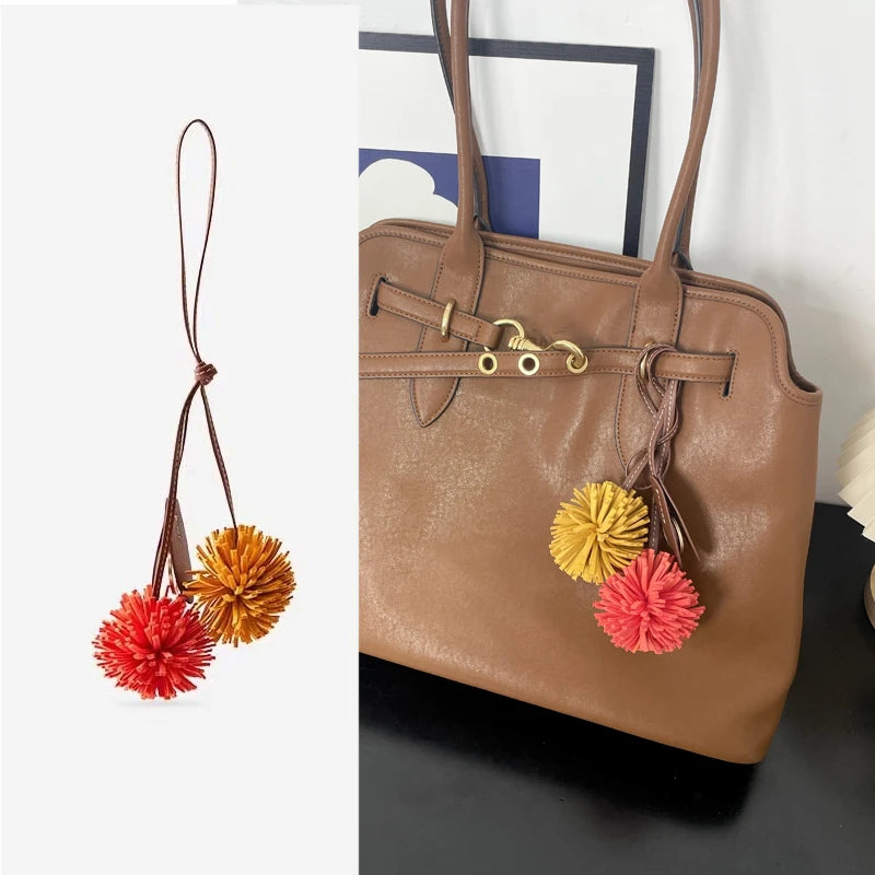 High-Grade Leather Flower Ball Tassel – Bag & Car Pendant