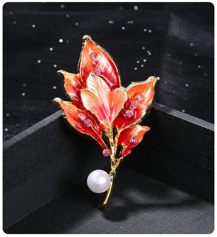 Vintage Enamel Leaf Brooch