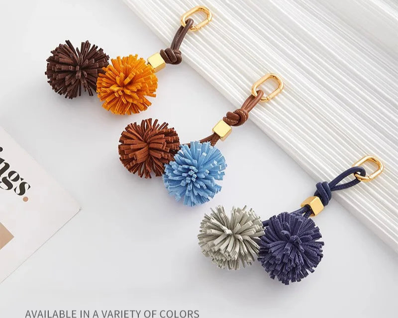 High-Grade Leather Flower Ball Tassel – Bag & Car Pendant